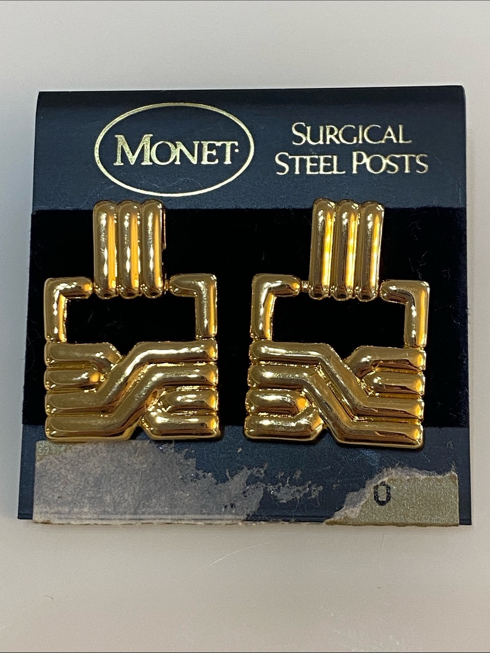 Monet surgical steel post earrings gold tone vintage